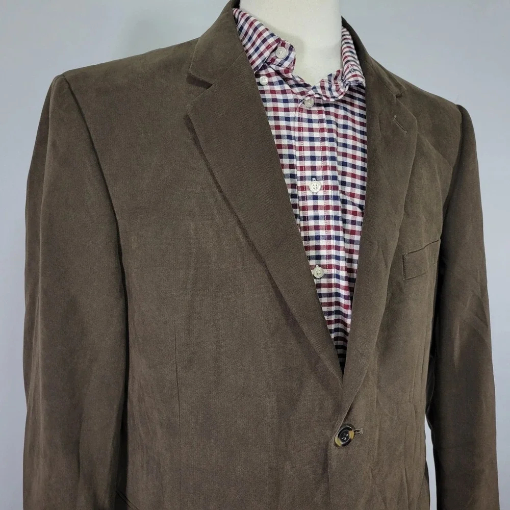 Andrew Fezza Men's Sport Coat Blazer Two Button Brown Suede‎ Polyester Blend 46R